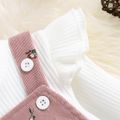 3pcs Baby Girl 95% Cotton Long-sleeve Solid Rib Knit Ruffle Trim Top and Floral Print Romper with Headband Set White image 4