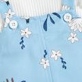 3pcs Baby Girl Solid Rib Knit Ruffle Trim Long-sleeve Top and Floral Print Overall Dress with Headband Set White image 5