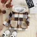 Baby Boy/Girl Plaid Pattern Thermal Fuzzy Hooded Long-sleeve Coat Brown