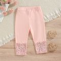 Baby Girl 95% Cotton  Lace Spliced Solid High Waist Leggings Pink image 1
