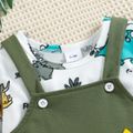 2pcs Baby Boy Allover Dinosaur Print Long-sleeve Tee and Embroidered Overalls Set Green image 2