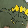 2pcs Baby Boy Allover Dinosaur Print Long-sleeve Tee and Embroidered Overalls Set Green image 4