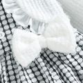 2pcs Baby Girl Fluffy Knitted Long-sleeve Ruffle Trim Bow Front Spliced Gingham Romper Dress with Headband Set White image 5