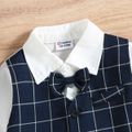 2pcs Toddler Boy Gentleman Suits, Faux-two Plaid Shirt and Pants Set Blue image 4