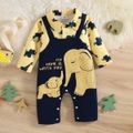 Baby Boy/Girl Allover Elephant & Letter Print Long-sleeve Faux-two Jumpsuit Yellow