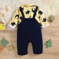 Baby Boy/Girl Allover Elephant & Letter Print Long-sleeve Faux-two Jumpsuit Yellow