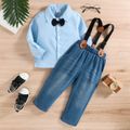 2pcs Toddler Boy Gentleman Suit, Suspender Denim Jeans and Lapel Collar Shirt Set Blue image 2