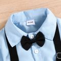 2pcs Toddler Boy Gentleman Suit, Suspender Denim Jeans and Lapel Collar Shirt Set Blue image 3