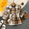 Baby Girl Double Breasted Ruffle Trim Long-sleeve Thickened Dress Coat Brown image 2