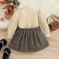 2pcs Toddler Girl Pretty Mock Neck Puff-sleeve Te and Houndstooth Pleated Skirt Set Apricot image 2