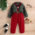 2pcs Toddler Boy Gentleman Suit, Christmas Plaid Bow tie Design Shirt and Adjustable Suspender Pants Set Green image 3