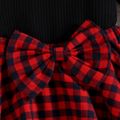 3pcs Toddler Girl Plaid Beret Cap & Black Sweatshirt and Irregular Skirt Set redblack