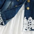 2pcs Baby Girl 100% Cotton Denim Spliced Lace Double Breasted Jacket and Textured Mock Neck Long-sleeve Dress Set White image 5