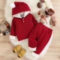 Christmas 2pcs Baby Boy/Girl Thickened Red Long-sleeve Hoodie and Sweatpants Set Red image 3