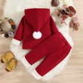 Christmas 2pcs Baby Boy/Girl Thickened Red Long-sleeve Hoodie and Sweatpants Set Red image 2