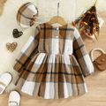 2pcs Toddler Girl Classic Bowknot Design Plaid Dress and Cap Khaki image 2