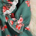 Baby Girl Allover Floral Print Long-sleeve Ruffle Trim Vintage Lace Party Dress Green image 3