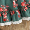 Baby Girl Allover Floral Print Long-sleeve Ruffle Trim Vintage Lace Party Dress Green image 4