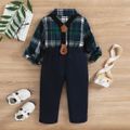 2pcs Toddler Boy Gentleman Suit, Plaid Shirt and Suspender Pants Set Green image 2