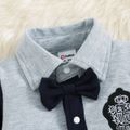Baby Boy Gentleman Bow Tie Badge Design Party Outfit Colorblock Long-sleeve Button Jumpsuit Grey image 3