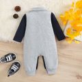 Baby Boy Gentleman Bow Tie Badge Design Party Outfit Colorblock Long-sleeve Button Jumpsuit Grey image 2