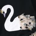 3pcs Toddler Girl Sweet Swan Print Tee and Glitter Stars Mesh Skirt Set Black image 4