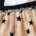 3pcs Toddler Girl Sweet Swan Print Tee and Glitter Stars Mesh Skirt Set Black image 5