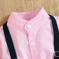 2pcs Toddler Boy Preppy style Suspender Denim Jeans and Shirt Set Pink image 3