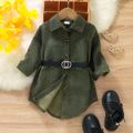 2pcs Toddler Girl Trendy Lapel Collar Corduroy Shirt with Belt Army green image 1