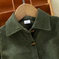 2pcs Toddler Girl Trendy Lapel Collar Corduroy Shirt with Belt Army green image 4