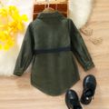 2pcs Toddler Girl Trendy Lapel Collar Corduroy Shirt with Belt Army green image 2