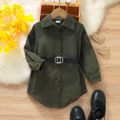 2pcs Toddler Girl Trendy Lapel Collar Corduroy Shirt with Belt Army green image 3