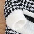 Baby Girl Fluffy Knitted Collar Spliced Houndstooth Long-sleeve Zipper Jacket BlackandWhite image 5