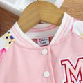 Baby Girl Floral Print Raglan-sleeve Letter Embroidered Button Front Bomber Jacket Pink image 5