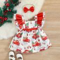Christmas 2pcs Baby Girl Allover Red Car Print Ruffle Trim Square Neck Dress with Headband Set Red image 1