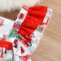 Christmas 2pcs Baby Girl Allover Red Car Print Ruffle Trim Square Neck Dress with Headband Set Red image 3