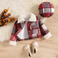 2pcs Baby Girl Red Plaid Long-sleeve Fuzzy Collar Jacket with Hat Set Red image 1
