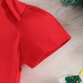 Christmas 3pcs Baby Girl Red Short-sleeve Santa Graphic Mesh Romper Set Red image 4