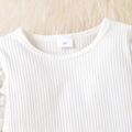 2pcs Toddler Girl Sweet Textured Ribbed Tee and Belted Pants Set White image 4