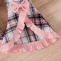 2pcs Toddler Girl Sweet Letter Print Ribbed Tee and Plaid Ruffled Flared Pants Set Pink image 5