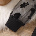 3pcs Toddler Girl Sweet Mesh Sleeve Tee and Button Design Skirt & Belt Set Black image 5