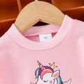 Toddler Girl Playful Unicorn Print Mesh Splice Long-sleeve Dress Pink image 2
