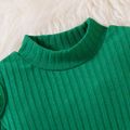 2pcs Toddler Girl Trendy Mock Neck Cold Shoulder Tee and Pleated Skirt Set Green image 4
