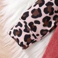 2pcs Baby Girl Leopard & Solid Spliced Long-sleeve Corduroy Jumpsuit & Headband Set Pink image 5