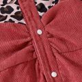2pcs Baby Girl Leopard & Solid Spliced Long-sleeve Corduroy Jumpsuit & Headband Set Pink image 4