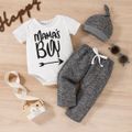 3pcs Baby Boy Short-sleeve Letter Print Romper and Heathered Pants & Hat Set Flecked Grey image 1
