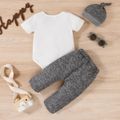 3pcs Baby Boy Short-sleeve Letter Print Romper and Heathered Pants & Hat Set Flecked Grey image 2