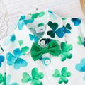 St. Patrick's Day 2pcs Baby Boy Allover Leaf Print Short-sleeve Shirt and Solid Shorts Set Green image 4
