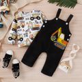 2pcs Baby Boy Allover Excavator Print Long-sleeve Tee and Overalls Pants Set Black image 3
