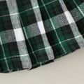2pcs Toddler Girl Preppy style Mock Neck Ribbed Tee and Plaid Pleated Skirt Set Green image 5